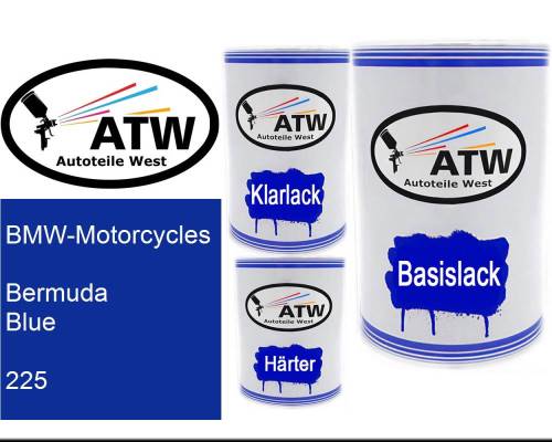 BMW-Motorcycles, Bermuda Blue, 225: 500ml Lackdose + 500ml Klarlack + 250ml Härter - Set, von ATW Autoteile West.